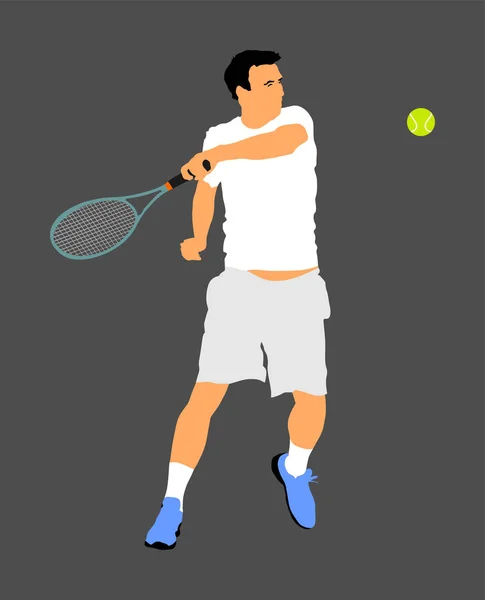 男のテニスプレーヤーベクトルイラストは 灰色の背景に隔離されています スポーツテニス競技は孤立した 仕事後のスポーツマンレクリエーション 抗ストレス療法 — ストックベクタ
