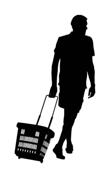 Man Doing Everyday Grocery Shopping Shopping Basket Supermarket Vector Illustration — Stock Vector
