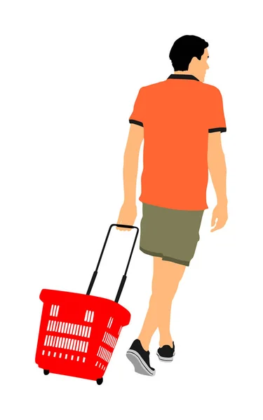 Člověk Který Nakupuje Každý Den Obchodě Nákupním Košíkem Supermarketu Vektorový — Stockový vektor