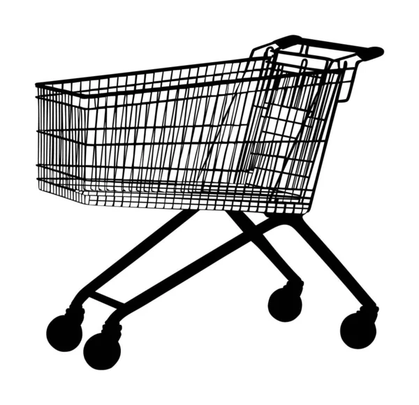 Empty Shopping Cart Vector Silhouette Isolated White Background Metal Market — Stock Vector