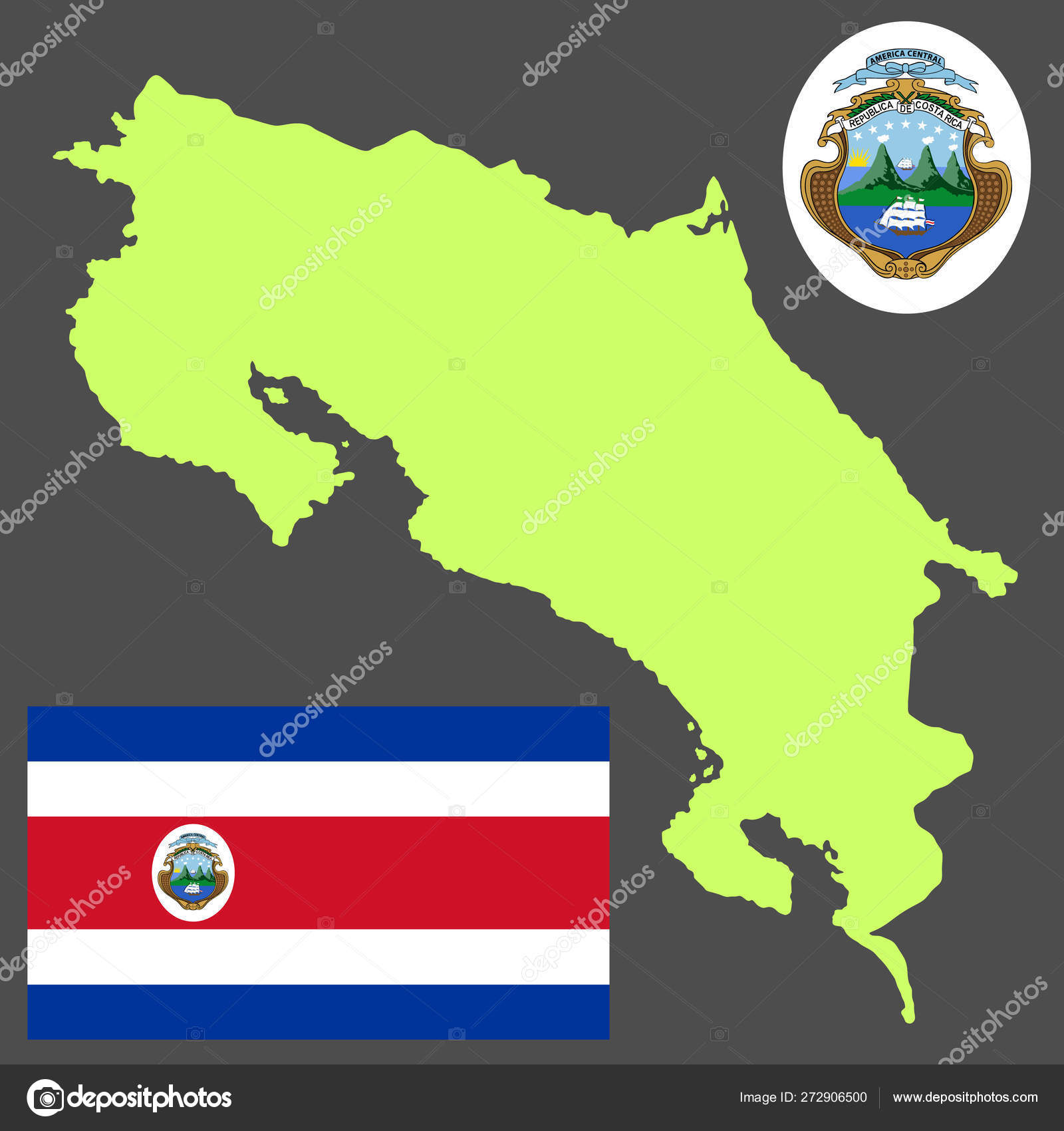 Costa Rica Vector Map Silhouette Isolated Background Central America