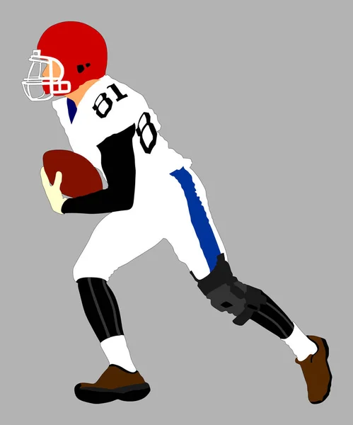 American football player in action, vector isolated on background. Sportsman in full equipment on court. Rugby sports man with ball. Super ball. popular sport super star.