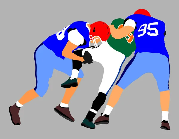 American football players in action, vector isolated. Sportsman in full equipment on court. Rugby sportsman, battle for ball. Super ball. popular sport super star. Collage sport athlete on training.