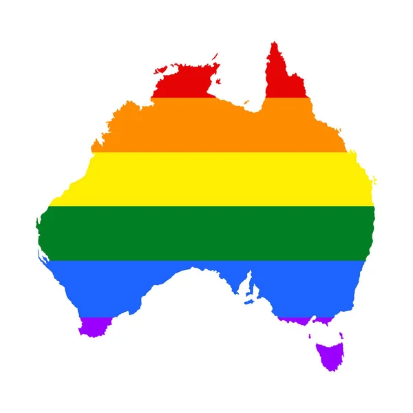 Australia Orgullo Mapa Gay Con Colores Bandera Del Arco Iris — Vector de stock