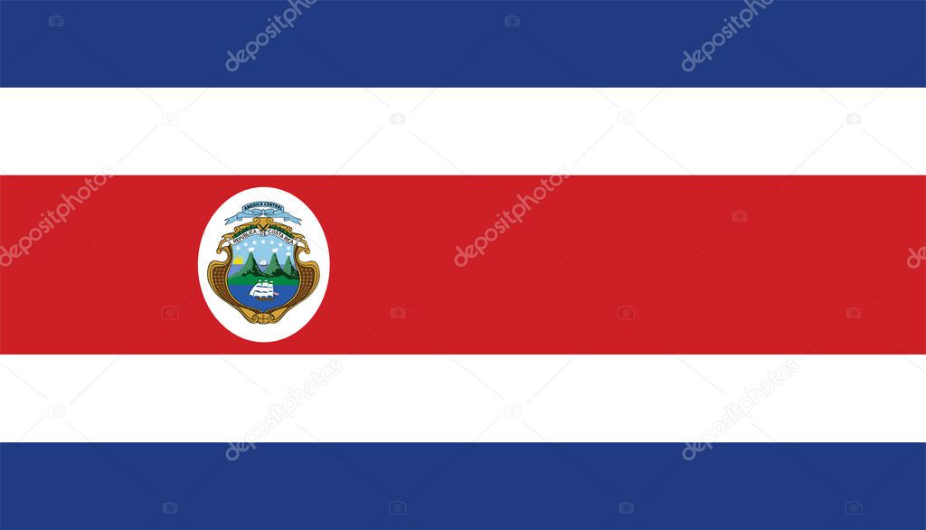 Costa Rica vector flag with coat of arms. Central America country. Costa Rica flag vector and national coat of arms.
