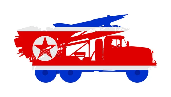 火炮发射器卡车矢量图 朝鲜导弹火箭航母携带核弹 战争威胁强大的军队武器的战斗 世界末日警报 对敌人的绝密待遇 — 图库矢量图片