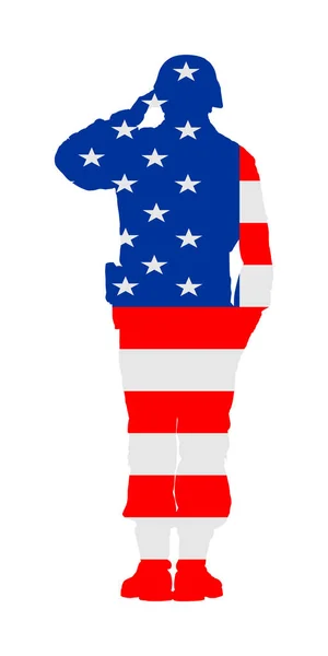 États Unis Amérique Saluant Soldat Vecteur Armée Isolé Sur Fond — Image vectorielle