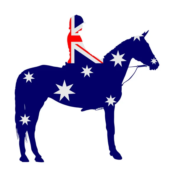 Bandera Australiana Sobre Elegante Ilustración Vectorial Caballo Carreras Aislado Blanco — Vector de stock