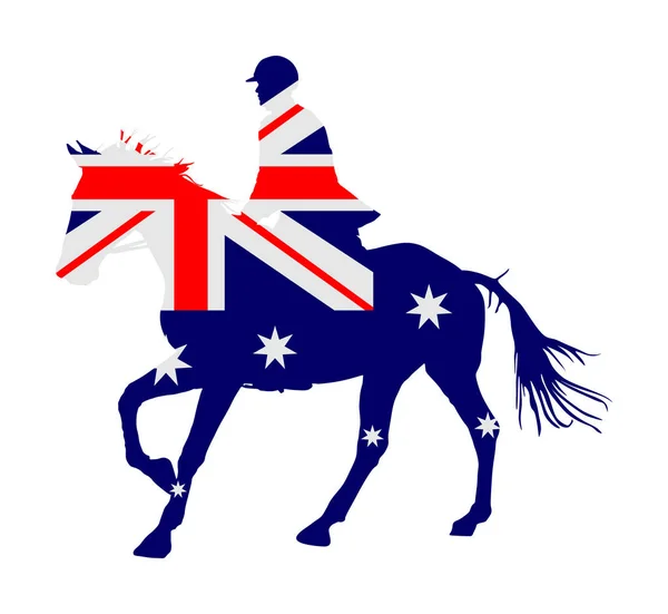 Bandera Australiana Sobre Elegante Caballo Carreras Galope Ilustración Vector Aislado — Vector de stock