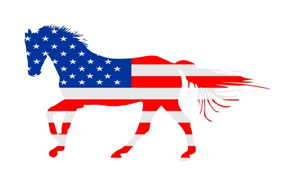 Usa Flagga Över Elegant Tävlingshäst Galopp Vektor Illustration Isolerad Vitt — Stock vektor