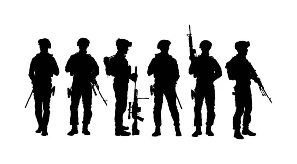 任務ベクトルシルエットにスナイパーライフルを持つ陸軍兵士 記念日 退役軍人の日 7月4日 独立記念日 兵士は ガードに 時計を保持します 国境のレンジャーコマンドーズチームユニット — ストックベクタ