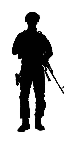 Soldado Del Ejército Con Rifle Francotirador Silueta Vectorial Servicio Día — Vector de stock