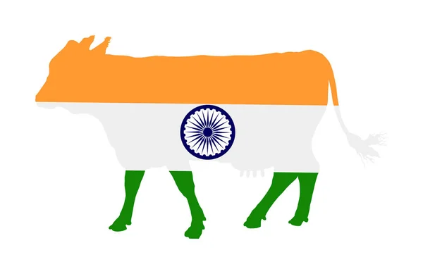 Indiai Zászló Alatt Tehén Vektor Elszigetelt India Szent Állat Szimbólum — Stock Vector