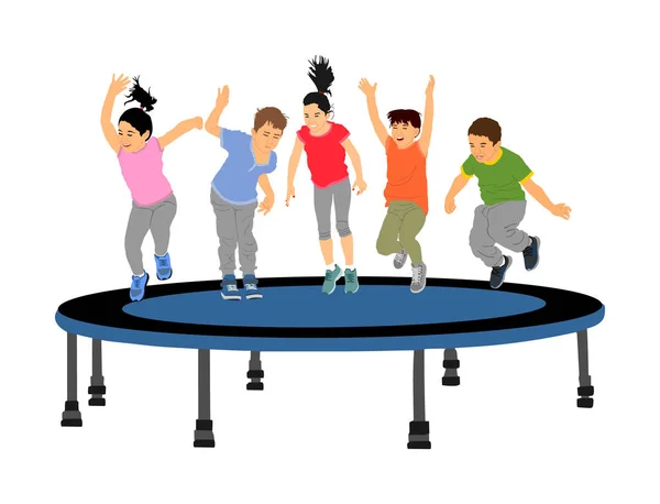 Enfants Sautant Sur Des Illustrations Vectorielles Trampoline Jardin Isolés Sur — Image vectorielle