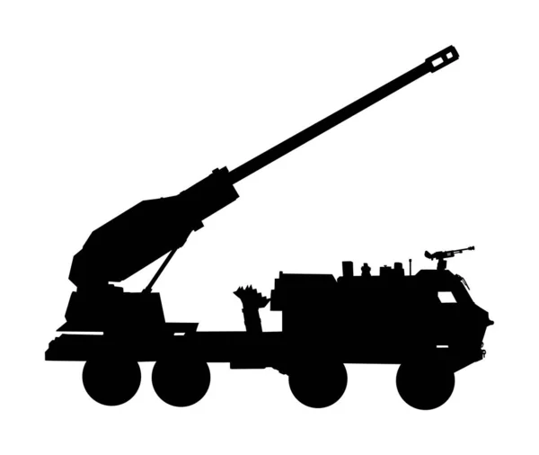 Howitzer Artillery Launcher Truck Vector Silhouette Illustration Missile Rocket Carrier — Stock Vector