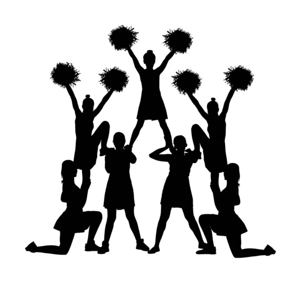 Cheerleader Dansers Figuur Vector Silhouet Illustratie Geïsoleerd Cheer Vooraanstaande Meisje — Stockvector