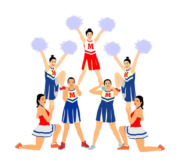 Tancerki Cheerleaderka Rysunek Wektor Białym Tle Cheer Wiodący Dziewczyna Wsparcia — Wektor stockowy