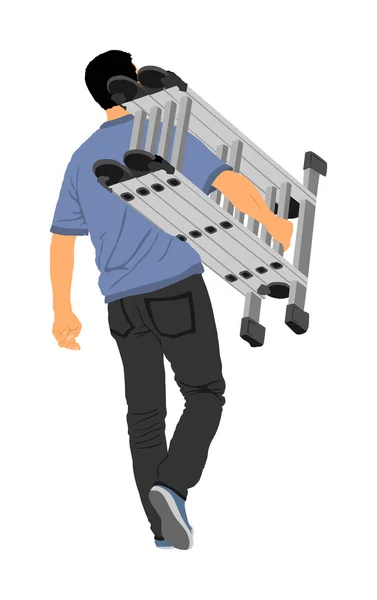 Reparateur Met Ladders Hand Vector Illustratie Geïsoleerd Wit Klusjesman Werkt — Stockvector
