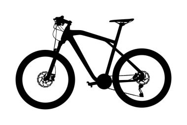 Beyaz arkaplanda izole edilmiş bisiklet vektör silueti. Spor bisiklet sembolü. Şehir aracı. Bisiklete binmek için elektrikli bisiklet. Sokak teslimat servisi. Off road için dağ bisikleti.