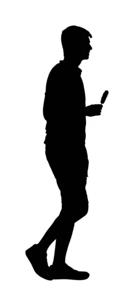 Hombre Guapo Caminando Con Helado Vector Silueta Ilustración Summer Boy — Vector de stock