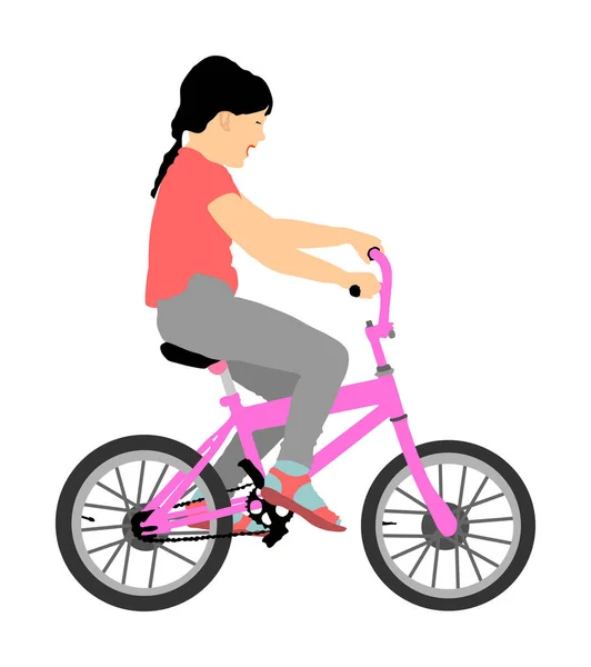 Niña Montando Bicicleta Vector Ilustración Aislado Sobre Fondo Blanco Niño — Vector de stock