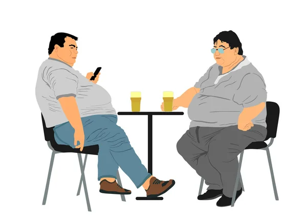 Fat Friends Sitting Drinking Beer Pub Vector Isolated Big Boys — Stock Vector