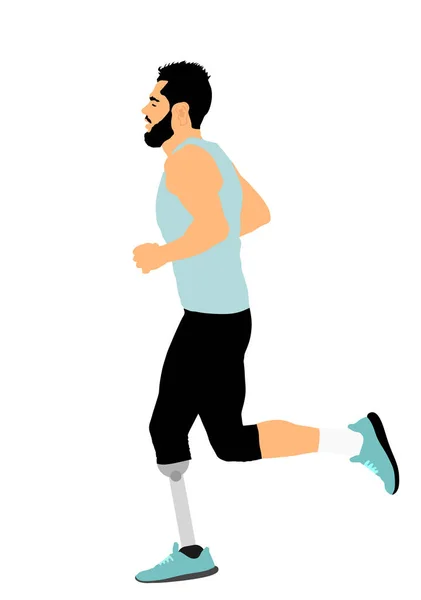 Sport Man Marathon Runner Prosthetic Leg Vector Illustration Isolated White — Stock Vector