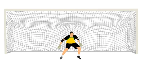 Goleiro Futebol Frente Meta Net Vector Illustration Futebol Goleiro Líquido — Vetor de Stock