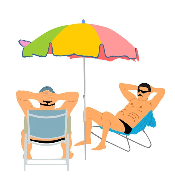 Vieil Homme Retraite Vacances Assis Sur Une Chaise Plage Illustration — Image vectorielle