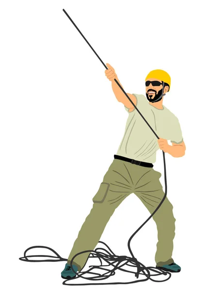 Hombre Con Cuerda Guía Instructor Escalada Para Escalar Ilustración Vectores — Archivo Imágenes Vectoriales
