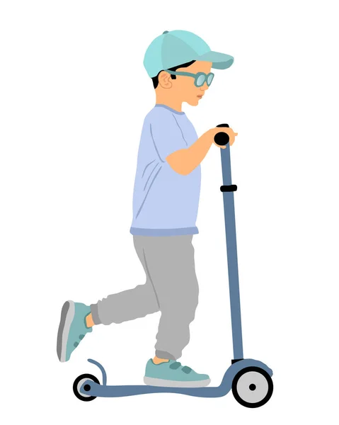 Niño Montando Scooter Vector Ilustración Aislada Blanco Chico Feliz Patinete — Archivo Imágenes Vectoriales