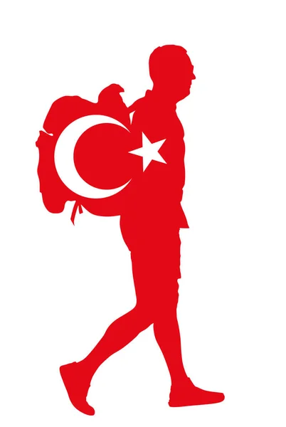 Drapeau Turc Sur Passager Homme Avec Illustration Silhouette Vectorielle Sac — Image vectorielle