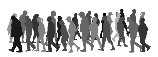 Multitud Personas Caminando Silueta Vectorial Ilustración Aislada Sobre Fondo Blanco — Vector de stock