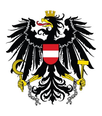 Avusturya 'dan Heraldry Eagle arması beyaz arka planda izole edilmiş silah vektör illüstrasyonu. Avusturya ulusal sembolü, bayrağın amblemi.