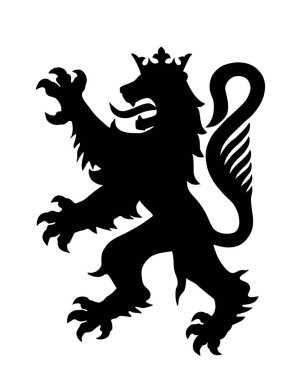 Beyaz arka planda soylu vahşi aslan silueti vektörü izole edildi. Burgonya arması, Fransa bölgesi Bourgogne. 