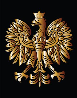 Altın Polonya arması, mühür, ulusal amblem, siyah arka planda izole. Polonya 'nın Vektör Paltosu. Polonya bayrak kartalı.