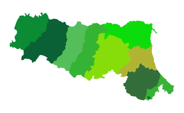Emilia Romagna Vector Map Σιλουέτα Επαρχίες Απομονωμένες Λευκό Φόντο Ιταλία — Διανυσματικό Αρχείο