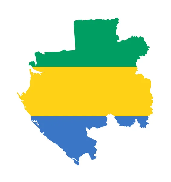 ガボンの地図とガボンの旗は 白い背景に隔離された地図ベクトルシルエットのイラスト上に アフリカの国 — ストックベクタ