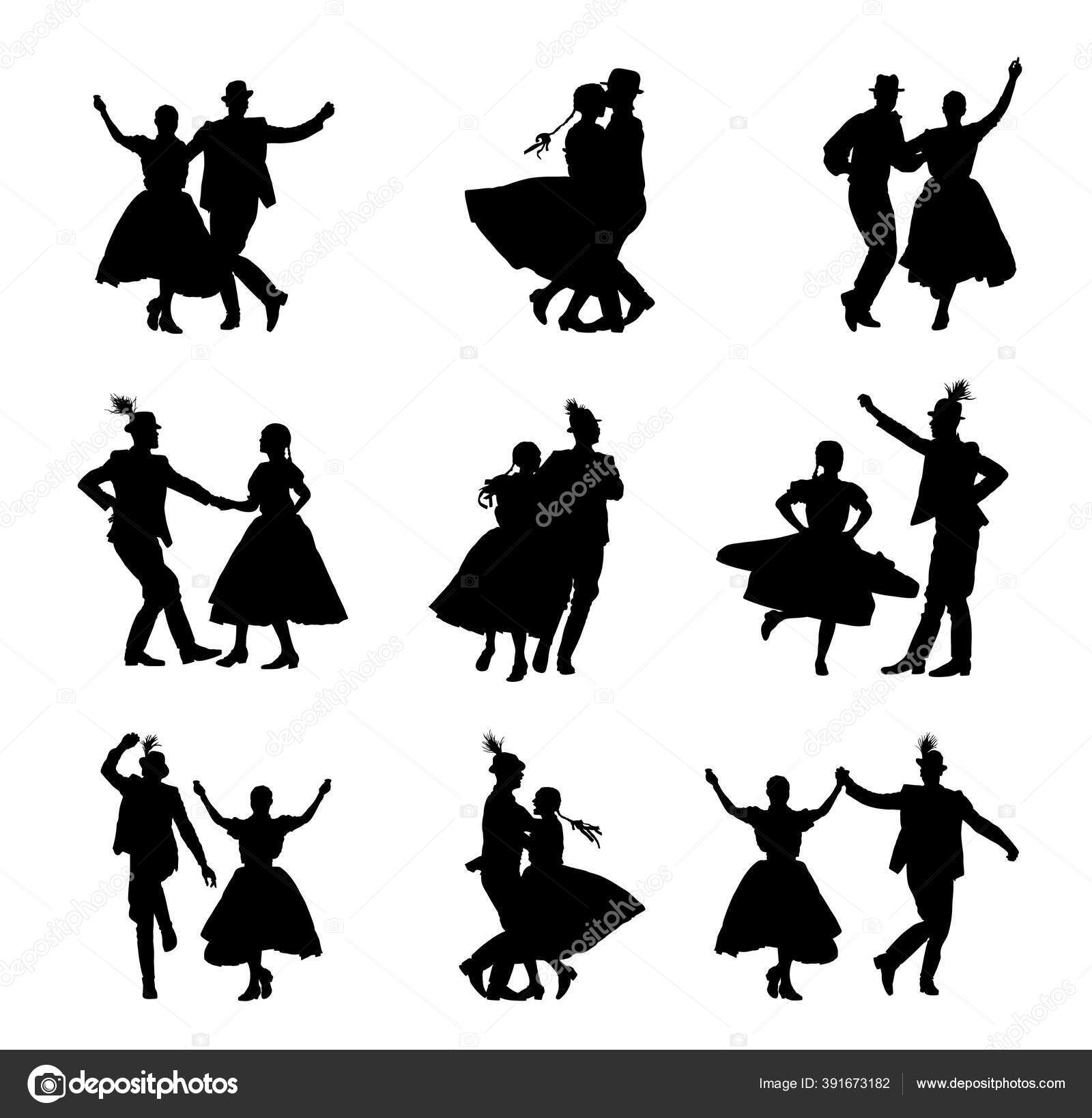 images Silueta De Danza Folklorica bailarinas folcloricas hungaras parejitas en silueta de vector de amor alemania folklore actores festival de octubre cultura tradicional austriaca