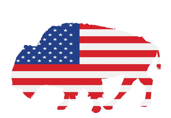 Drapeau Des États Unis Amérique Sur Vecteur Bison Isolé Drapeau — Image vectorielle