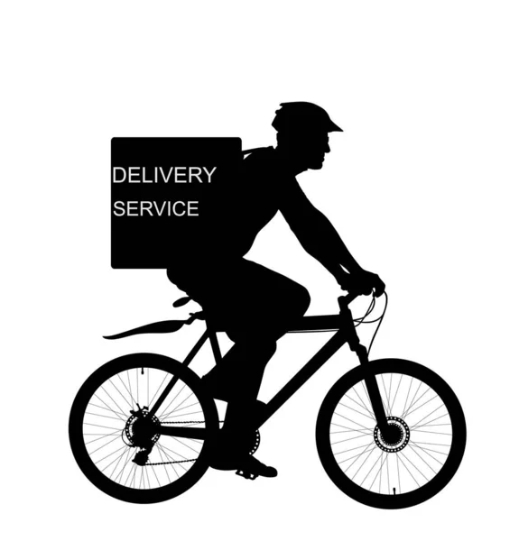 Service Livraison Ligne Homme Équitation Vélo Vecteur Silhouette Isolé Sur — Image vectorielle