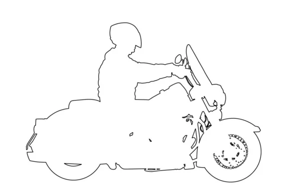 Motosiklet Kullanan Bir Bisikletçi Asfalt Yol Vektör Çizgisinde Çizim Yapar — Stok Vektör