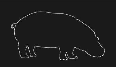 Hippopotam, su aygırı çizgisi vektörü siyah arka planda izole edildi. Afrika 'dan büyük bir hayvan.