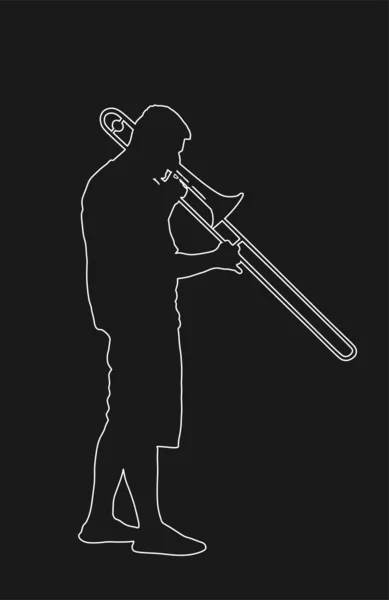 Trombone Player Line Contour Vector Illustration Music Man Play Wind — Stock Vector