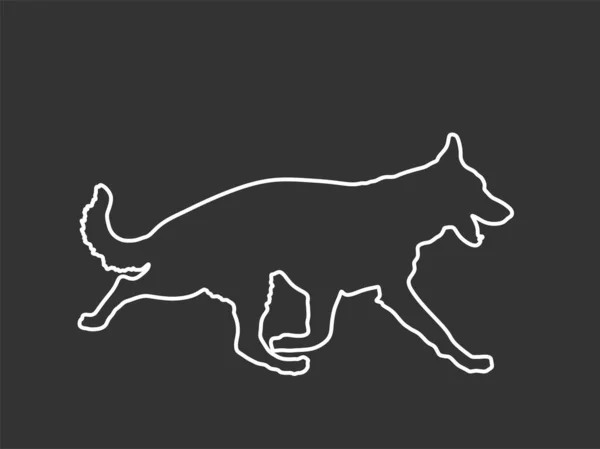 German Shepherd Running Dog Vector Line Contour Silhouette Isolated Black — Stock Vector