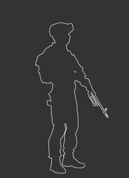 Army Soldier Sniper Rifle Duty Vector Line Contour Silhouette Memorial — Stock Vector