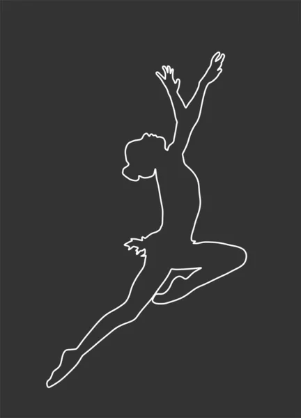 Ballettmädchen Vektorlinie Kontur Silhouette Figur Leistung Isoliert Auf Schwarzem Hintergrund — Stockvektor