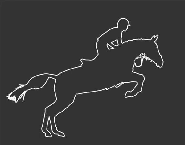 在白色背景上孤立的在飞奔矢量图上的优雅赛马 骑着马的骑师田径运动比赛 娱乐性赌博马术选手跳越障碍表演 — 图库矢量图片