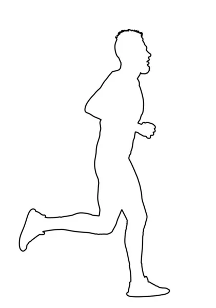 Marathonläufer Lauflinie Kontur Silhouette Trainieren Sie Menschen Als Vektor Gesunder — Stockvektor