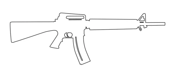 Rifle Vector Lijn Contour Silhouet Geïsoleerd Witte Achtergrond Tactisch Aanvalsgeweer — Stockvector